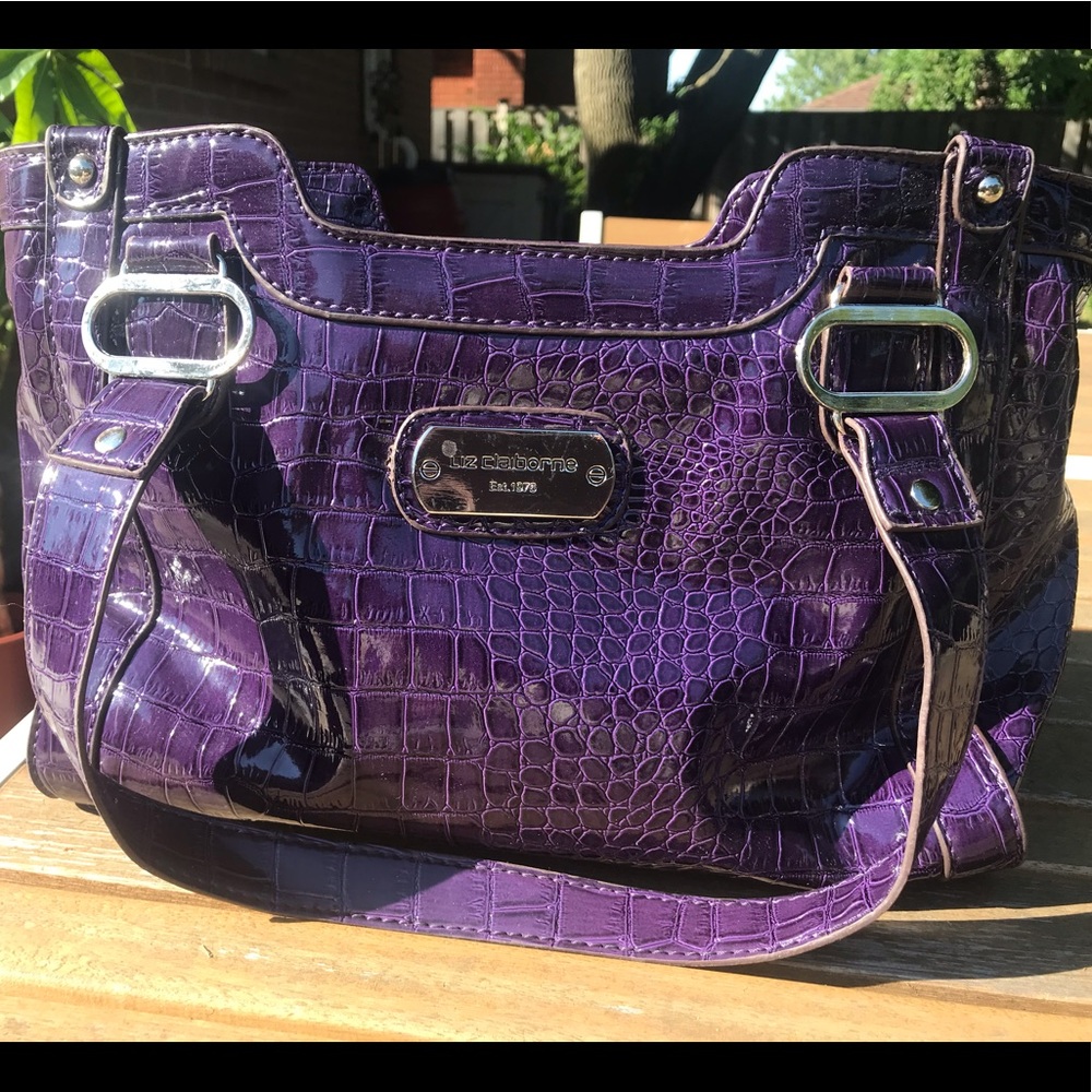 Liz Claiborne Faux Alligator Patent Purple Handbag
